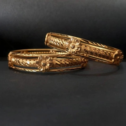 Elegant Floral Gold-Plated Bangles